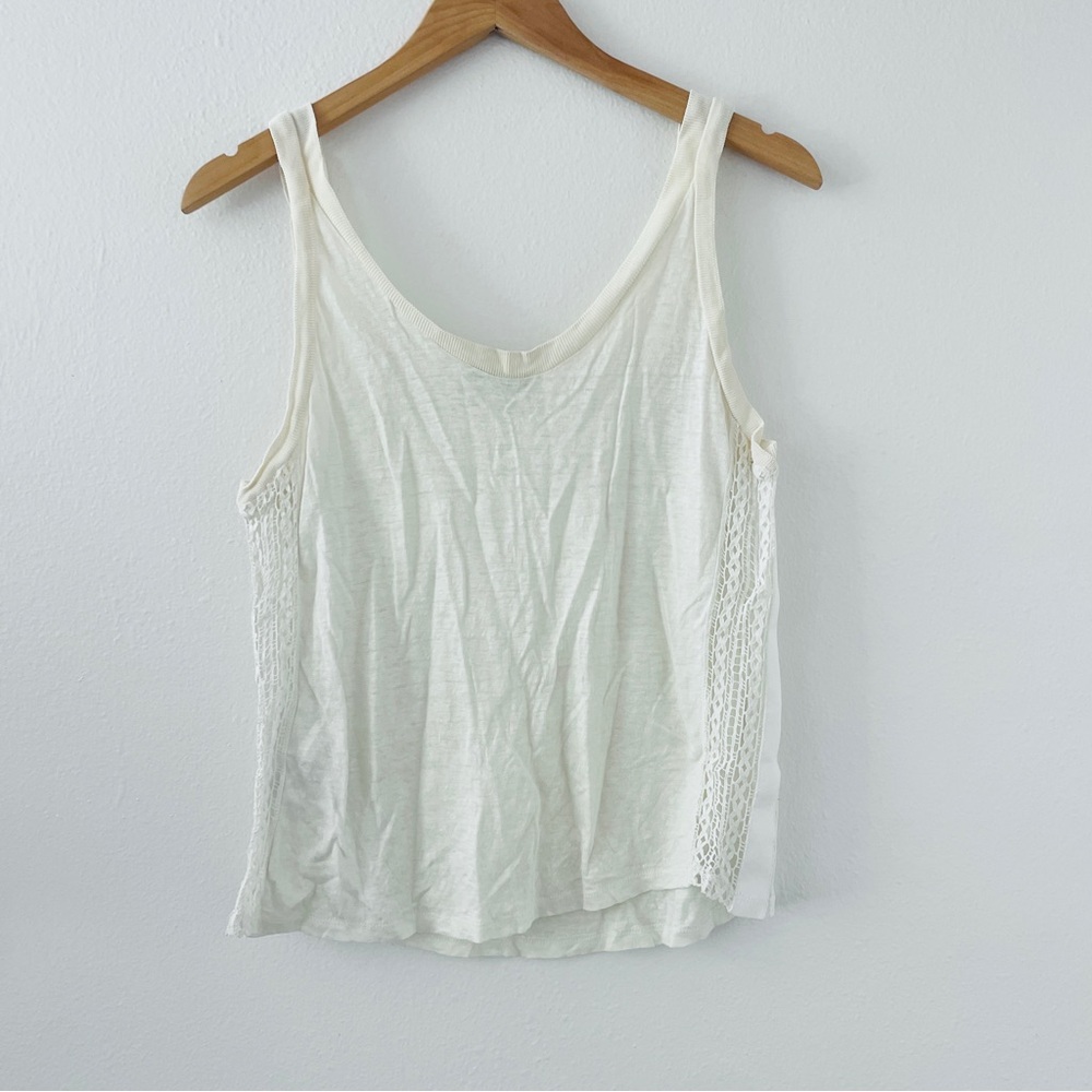 Sandro Cream Off White Linen Tank With Lace Detail